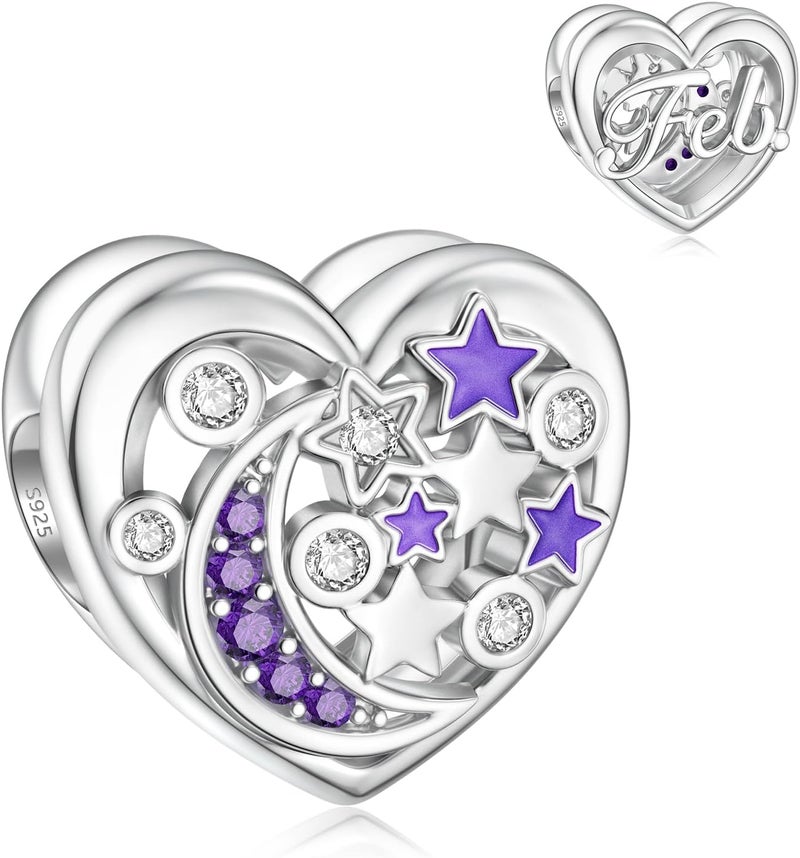 DALARAN Birthstone Charms for Charms Bracelet 925 Sterling Silver Heart Bead Happy Birthday Charms for Women - Image 1